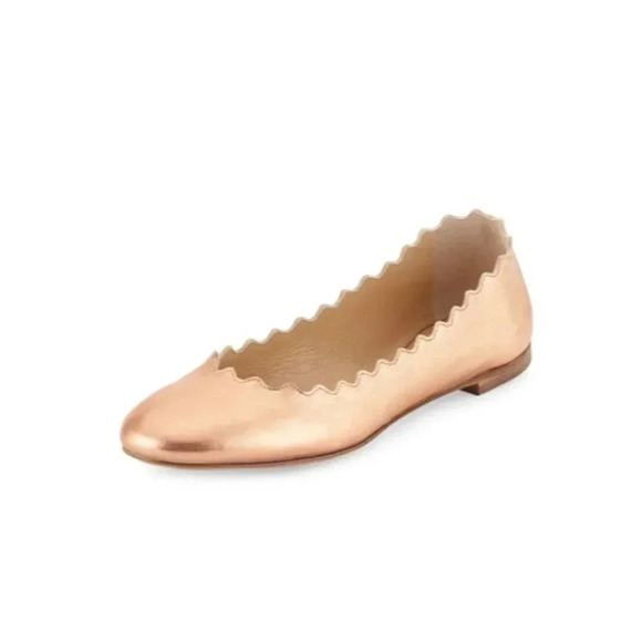 Chloe - Lauren Scalloped Leather Ballerina Flat, Pastel Rose Gold - Picture 1 of 9